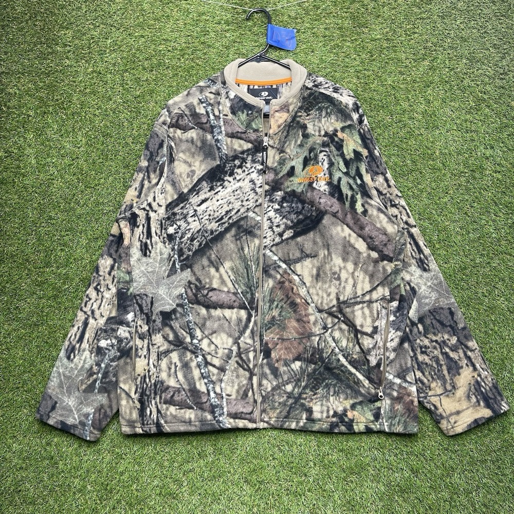 Cabelas Camo Jacket Mens XL Woodland Camo Mossy Oak Break Up Zip Hunting Fleece
